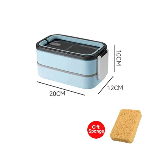 Blauer Bento-Box-Behälter mit Deckel, 20x12x10 cm, inkl. Schwamm als Geschenk.
