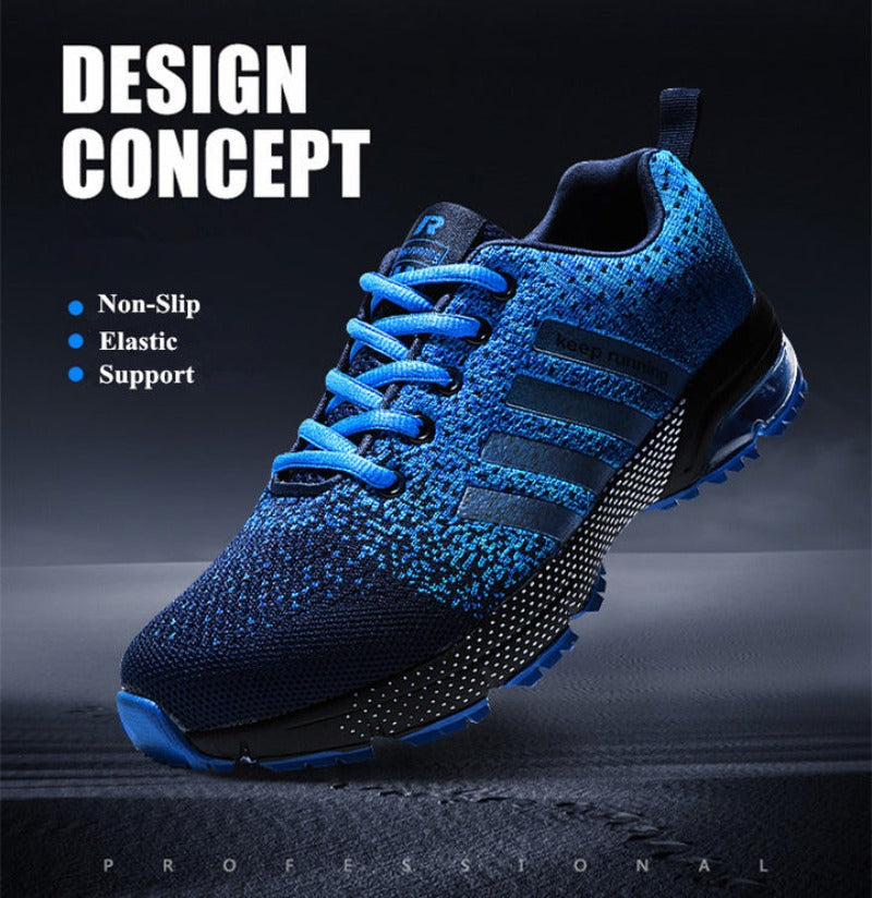 Blauer rutschfester Sportschuh, elastisch, mit Unterstützung, ideal für Laufen und Fitness.