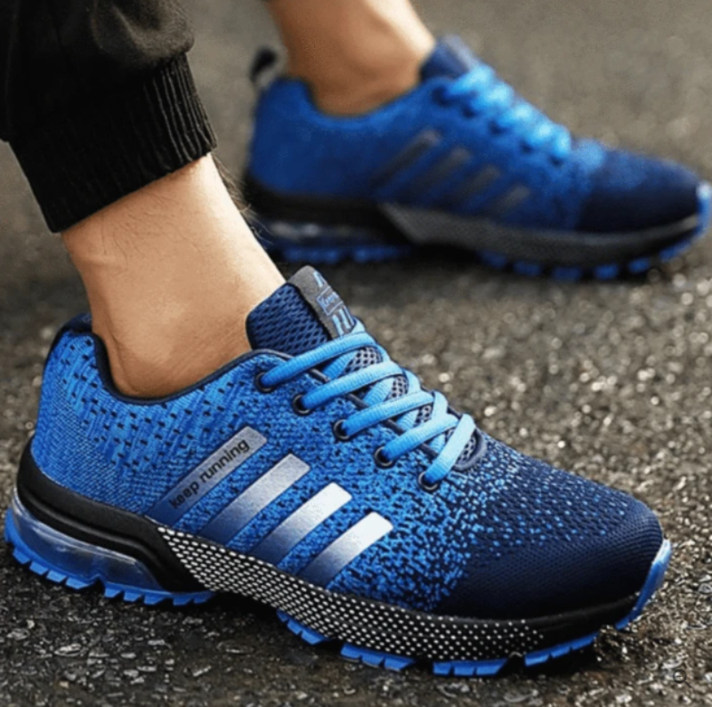 Blaue Herren-Laufschuhe, atmungsaktiv, rutschfest, sportlich, ideal für Jogging und Fitness.