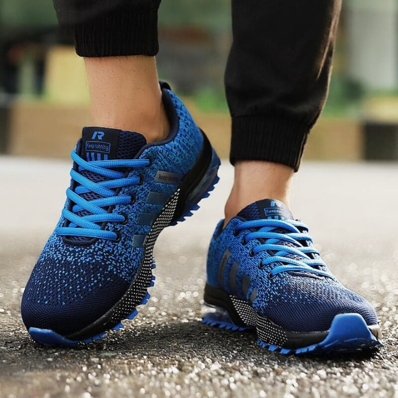 Blaue Herren-Laufschuhe, atmungsaktiv, rutschfest, ideal für Sport und Freizeit.