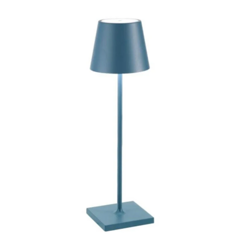 Blaue Tischlampe, modernes Design, Metall, LED, für Wohnzimmer oder Büro, energiesparend.