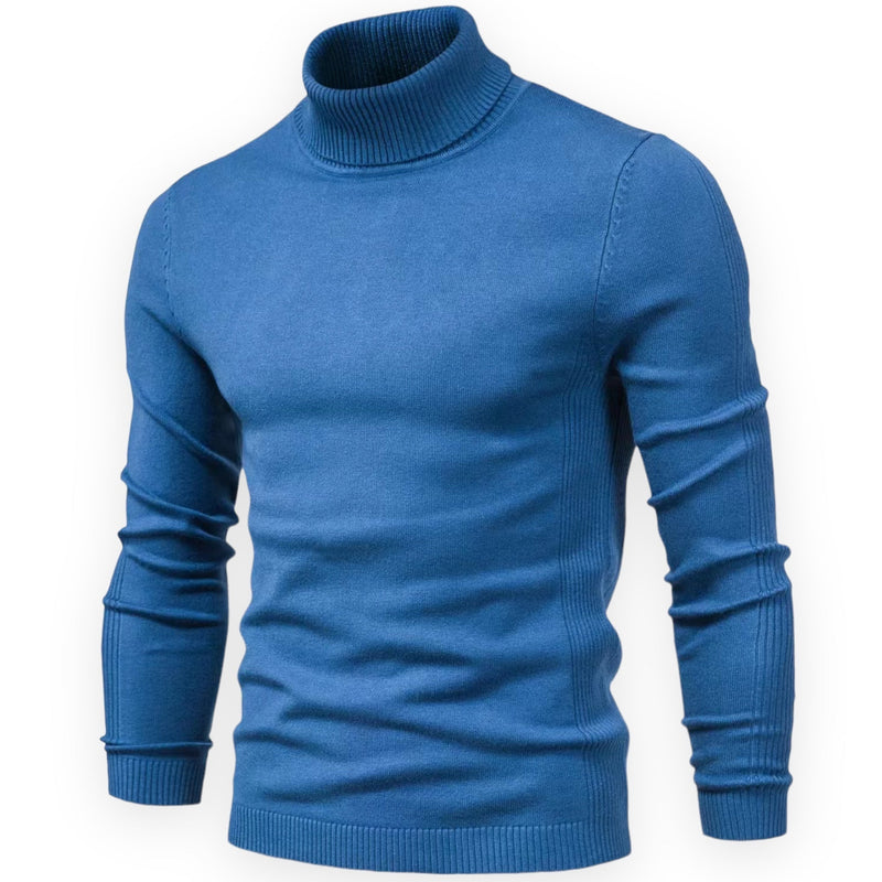 Blauer Rollkragenpullover Herren, Strick, warm, modisch, Wintermode, Langarm, Baumwolle.