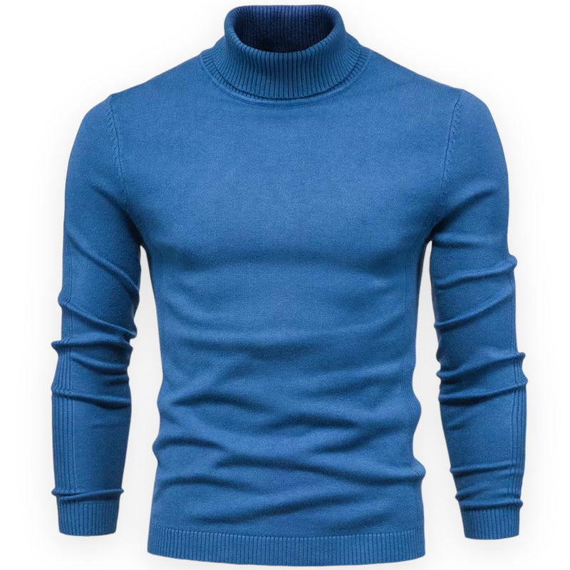 Blauer Rollkragenpullover Herren, Strick, Langarm, modisch, warm, Wintermode, Baumwolle.