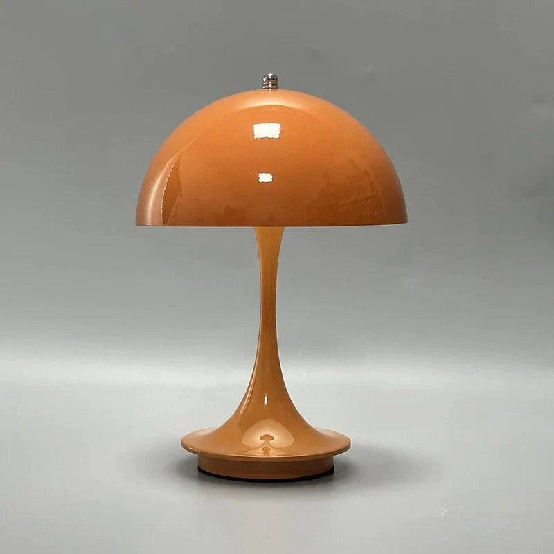 Orange Retro Tischlampe, Pilzform, Kunststoff, Vintage Design, Wohnzimmer Beleuchtung.