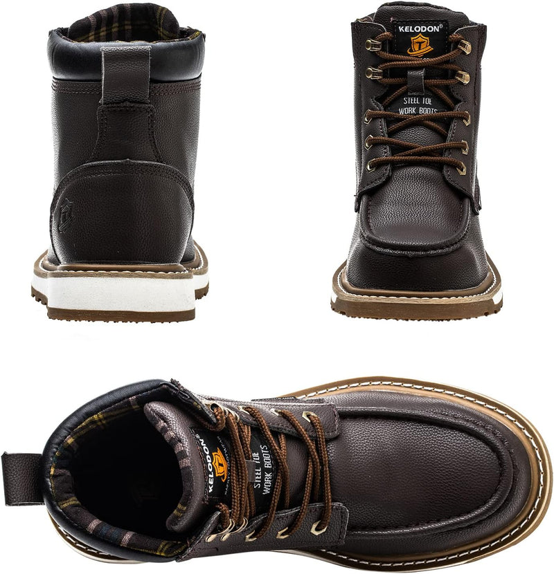 Braune Herren-Arbeitsstiefel aus Leder, rutschfeste Sohle, robust, bequem, KELODOON.