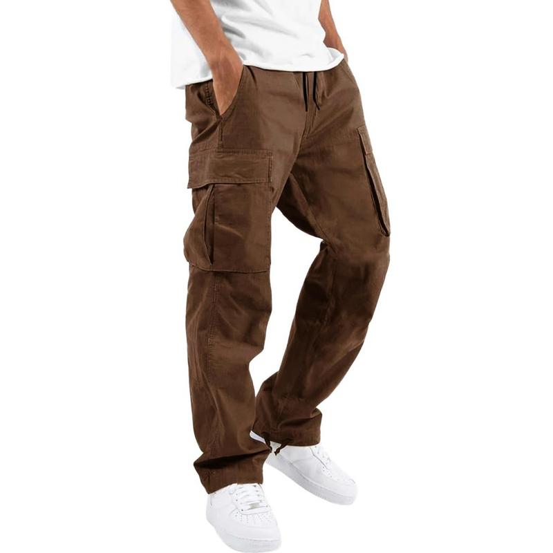 Braune Cargo-Hose für Herren, lässig, Baumwolle, mit Taschen, ideal für Freizeitkleidung.