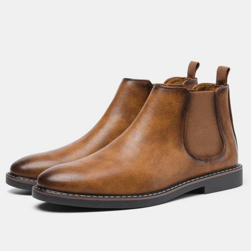 Braune Chelsea Boots aus Leder für Herren, elegant, rutschfeste Sohle, modisch, bequem.