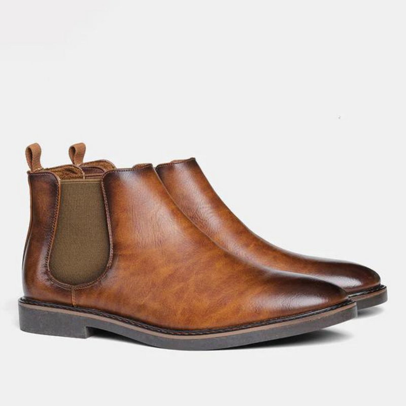 Braune Chelsea Boots aus Leder für Herren, elegantes Design, rutschfeste Sohle.
