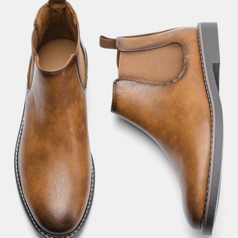 Braune Chelsea-Stiefel aus Leder, rutschfeste Sohle, elegantes Design, Herrenschuhe.