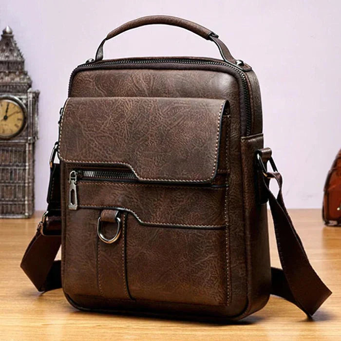 Braune Ledertasche, modern, stilvoll, mit Schulterriemen, ideal für Herren, Büro, Alltag.