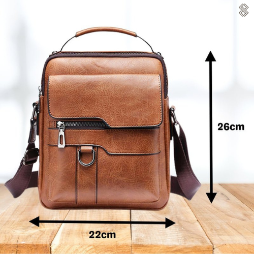 Braune Ledertasche, Umhängetasche, 22x26cm, Herrenmode, stilvoll, robust, Reißverschluss.
