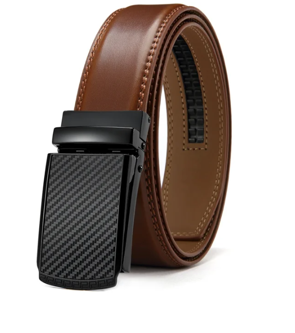 Brauner Ledergürtel mit schwarzer Karbonschnalle, Herrenmode, elegant, hochwertig