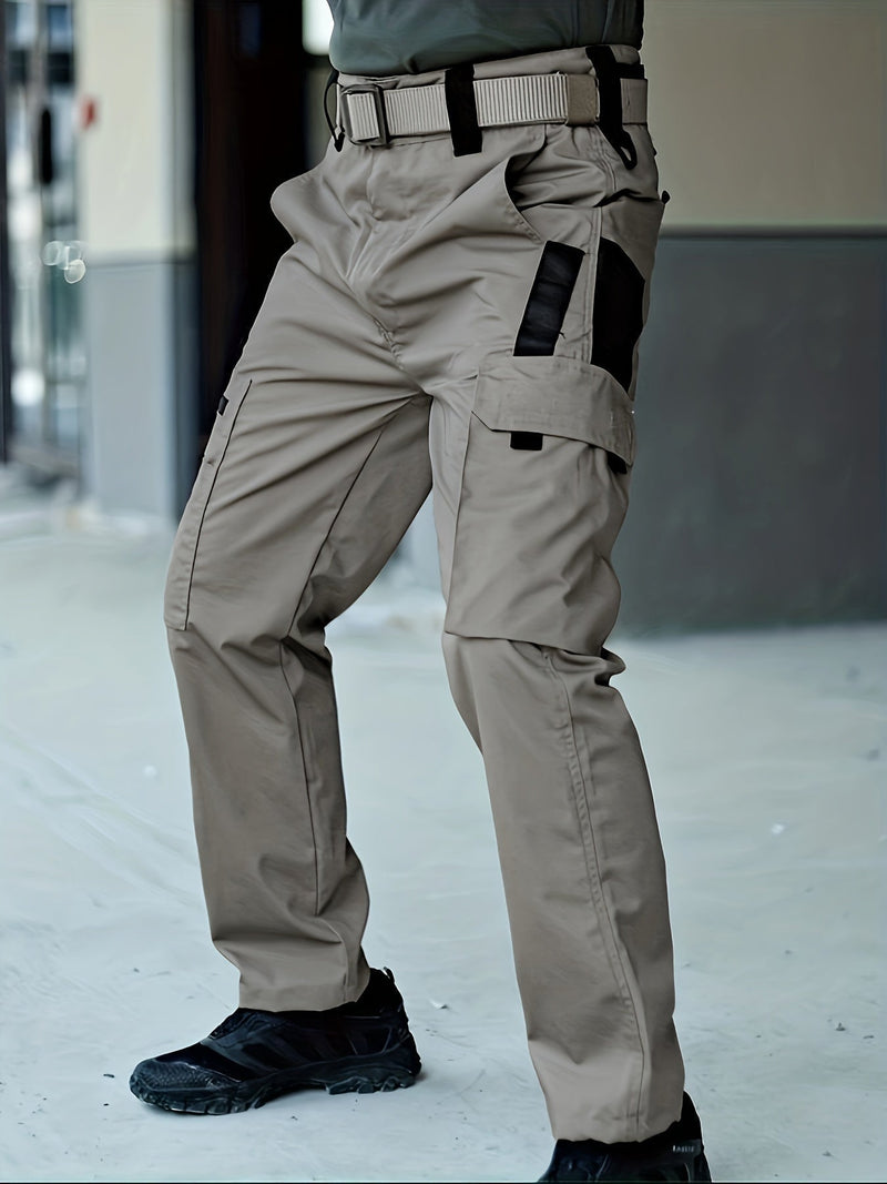 Beige taktische Hose, Herren, mit Taschen, Outdoor, robust, atmungsaktiv, für Wandern und Arbeit.