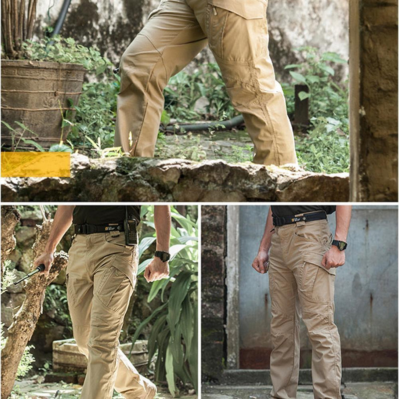 Beige taktische Hose für Outdoor-Aktivitäten, robustes Material, ideal für Wandern und Abenteuer.