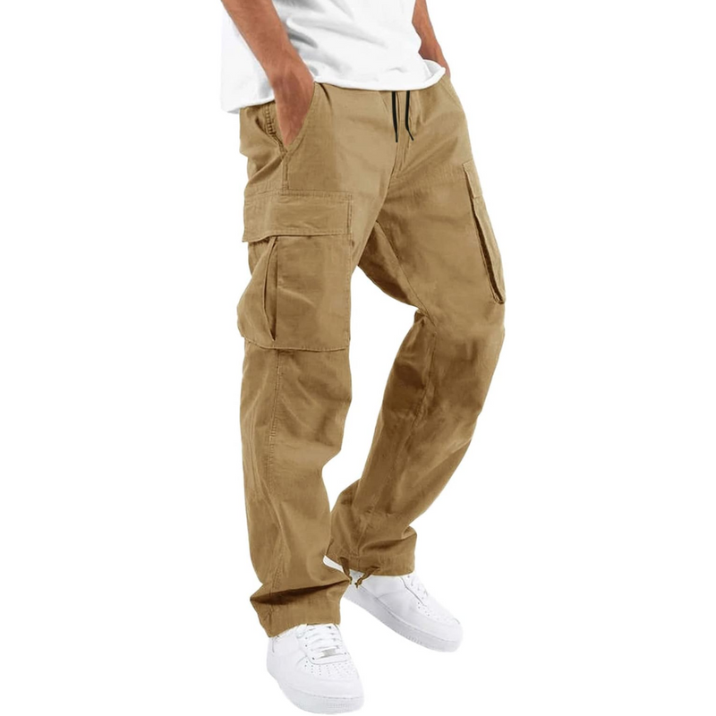 Beige Cargo-Hose für Herren, Baumwolle, lässig, mit Taschen, ideal für Freizeitkleidung.