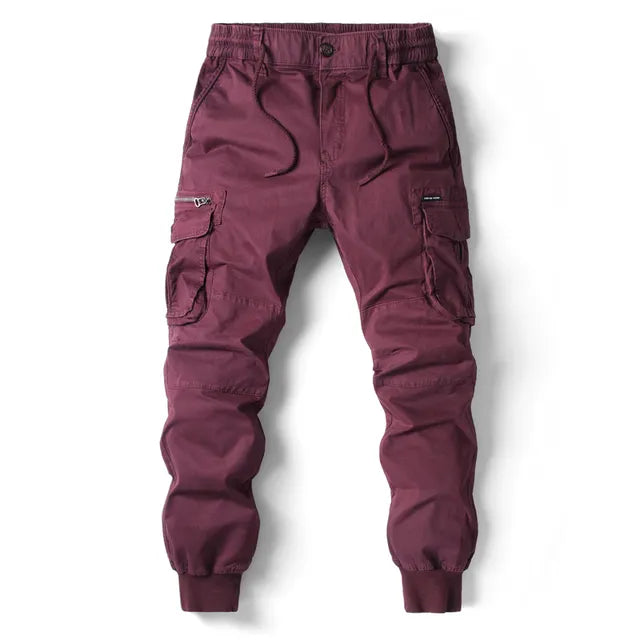 Lila Herren-Cargohose, Baumwolle, Jogging, Streetwear, Militärstil, Voll-Länge.