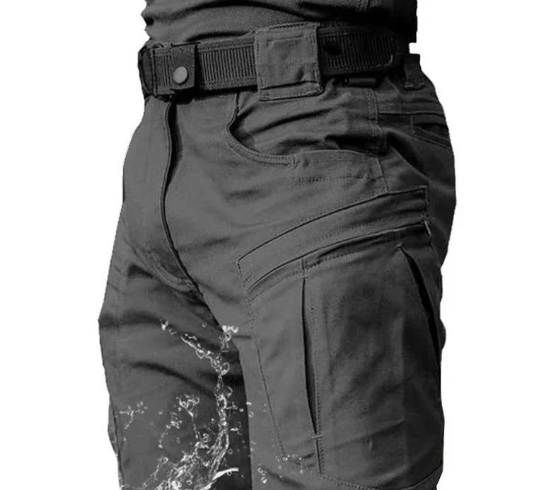 Graue taktische Herren-Cargohose, wasserdicht, mit mehreren Taschen, strapazierfähig.
