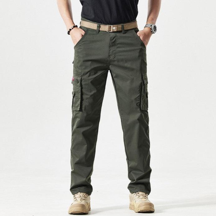 Grüne Herren-Cargohose, Baumwolle, mit Taschen, lässig, Outdoor, modisch, bequem.