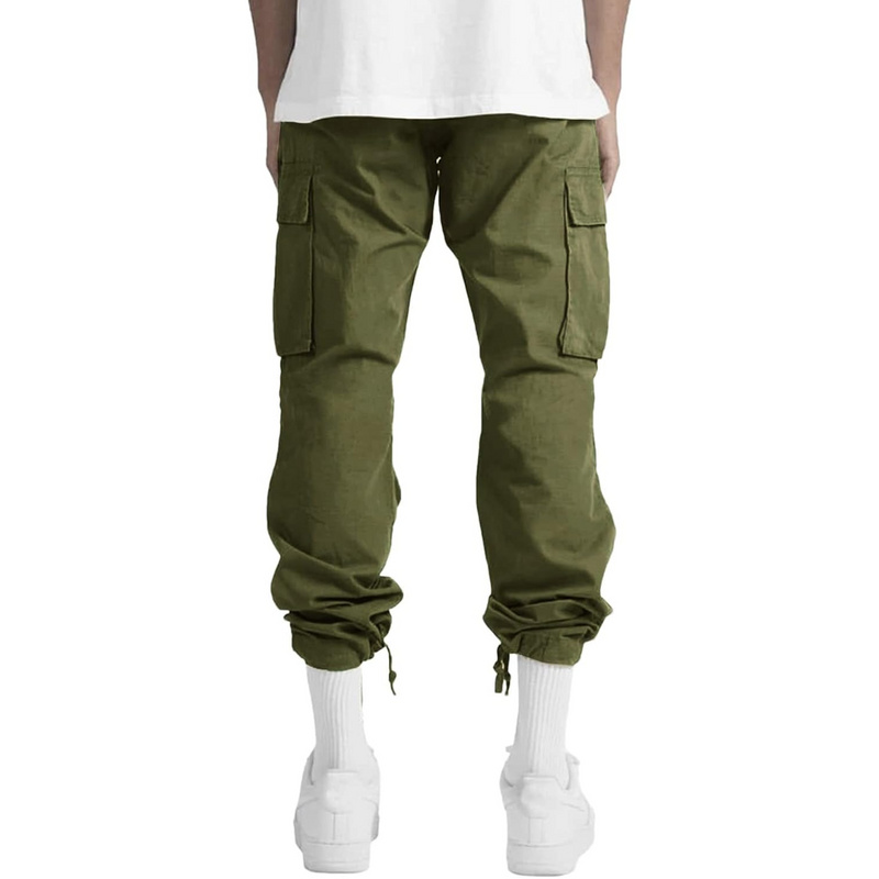 Grüne Cargo-Hose Herren, Baumwolle, Taschen, lässig, Streetwear, Mode, Rückansicht