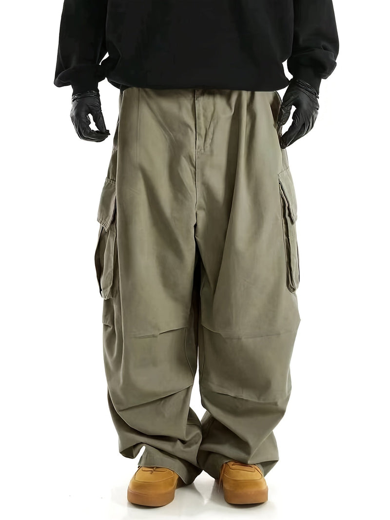 Grüne Cargo-Hose Herren, weite Passform, Taschen, Streetwear, Baumwolle, modisch, bequem.