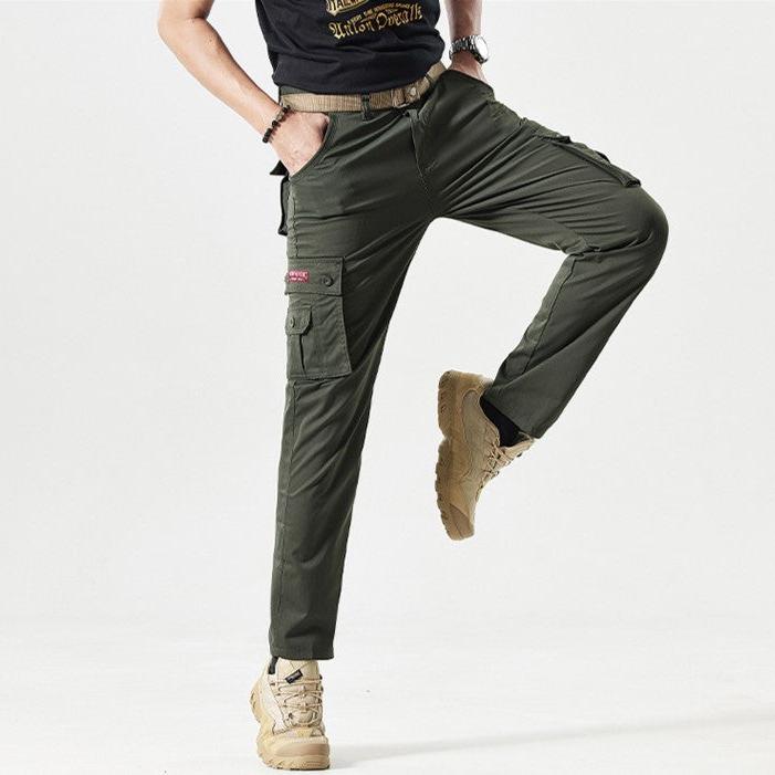 Grüne Herren-Cargohose, Outdoor, Taschen, robust, bequem, Freizeitkleidung, Mode, Herrenbekleidung.