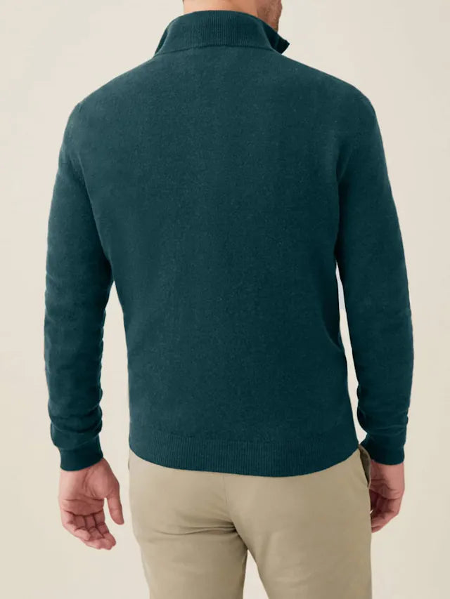 Herren Kaschmir-Pullover mit Reißverschluss, waldgrün, Luca Faloni, aus Italien, Rückansicht.