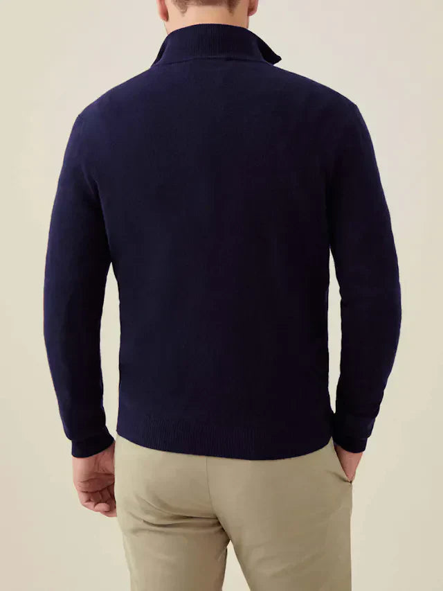 Herren-Kaschmir-Cardigan, Reißverschluss, Mitternachtsblau, Luca Faloni, italienisches Design