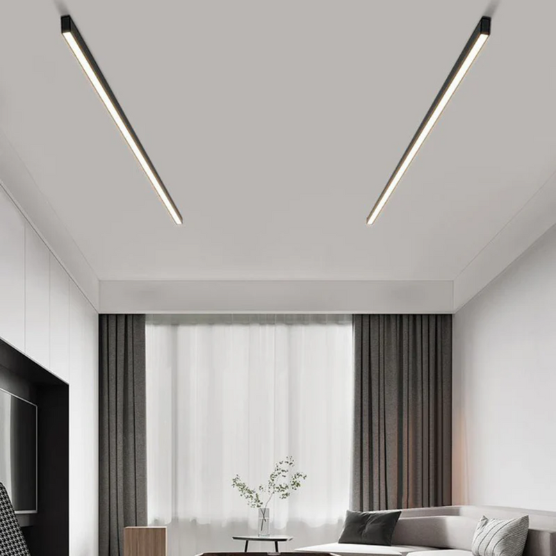 Moderne LED-Deckenleuchte, schwarz, minimalistisch, Wohnzimmerbeleuchtung, energieeffizient.
