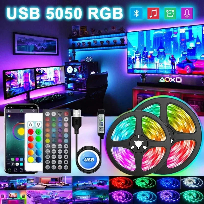 USB 5050 RGB LED-Streifen, Fernbedienung, bunte Beleuchtung, Gaming-Setup, Bluetooth-kompatibel