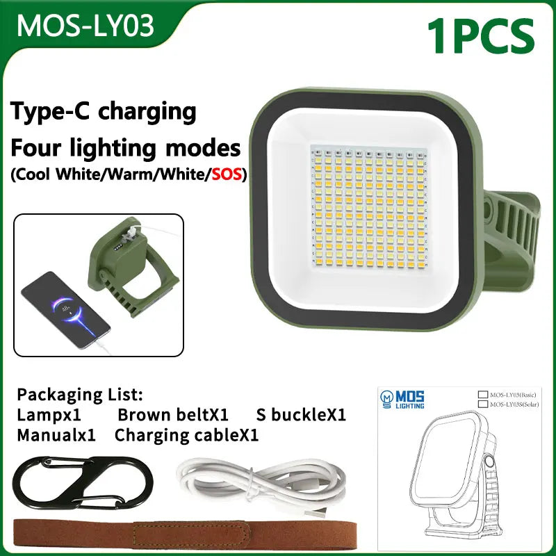 Grüne LED-Lampe mit Typ-C-Ladung, vier Lichtmodi, inkl. Zubehör, 1 Stück.