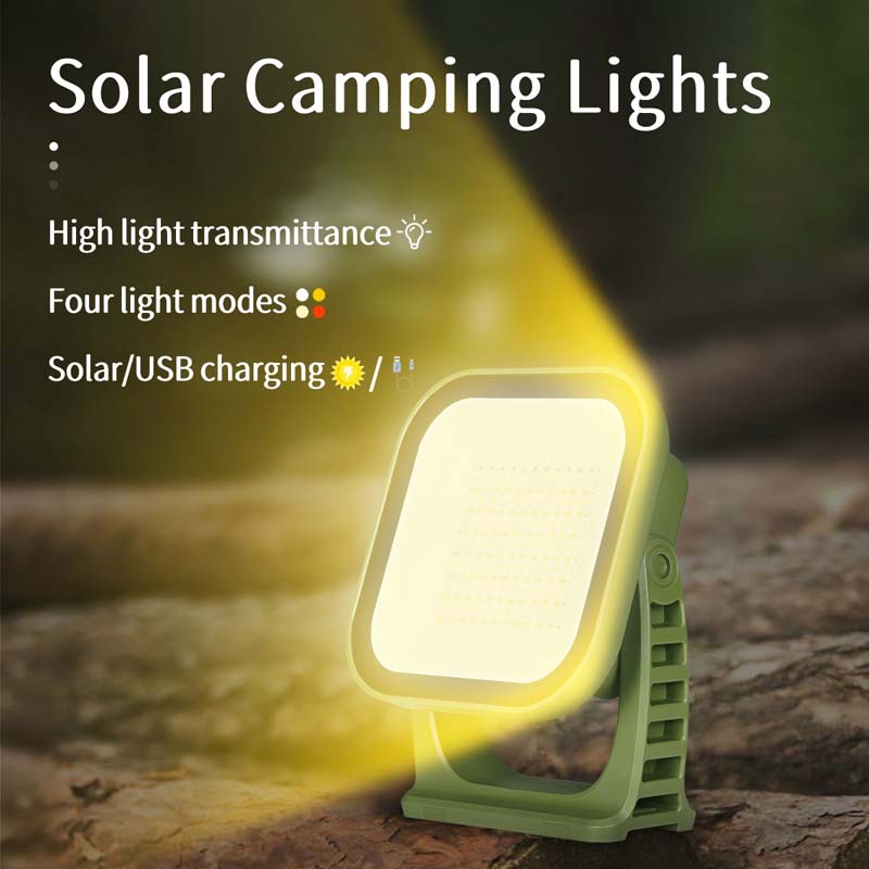 Grüne Solar-Campinglampe mit USB, vier Lichtmodi, hohe Lichtdurchlässigkeit, Outdoor-Beleuchtung.