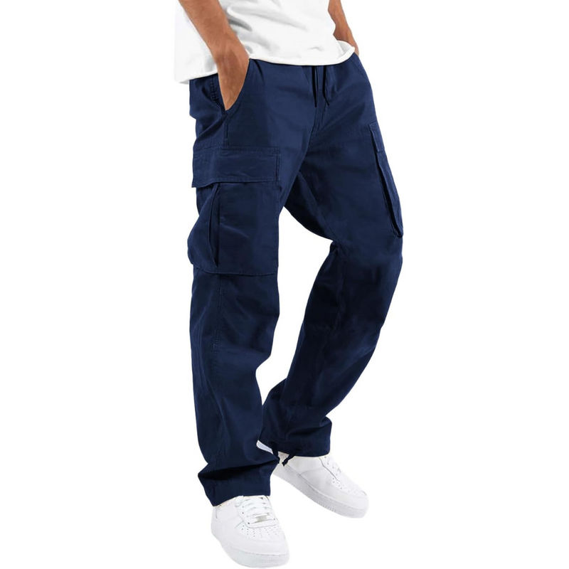 Dunkelblaue Cargo-Hose für Herren, Baumwolle, lässig, mit Seitentaschen, modisch.