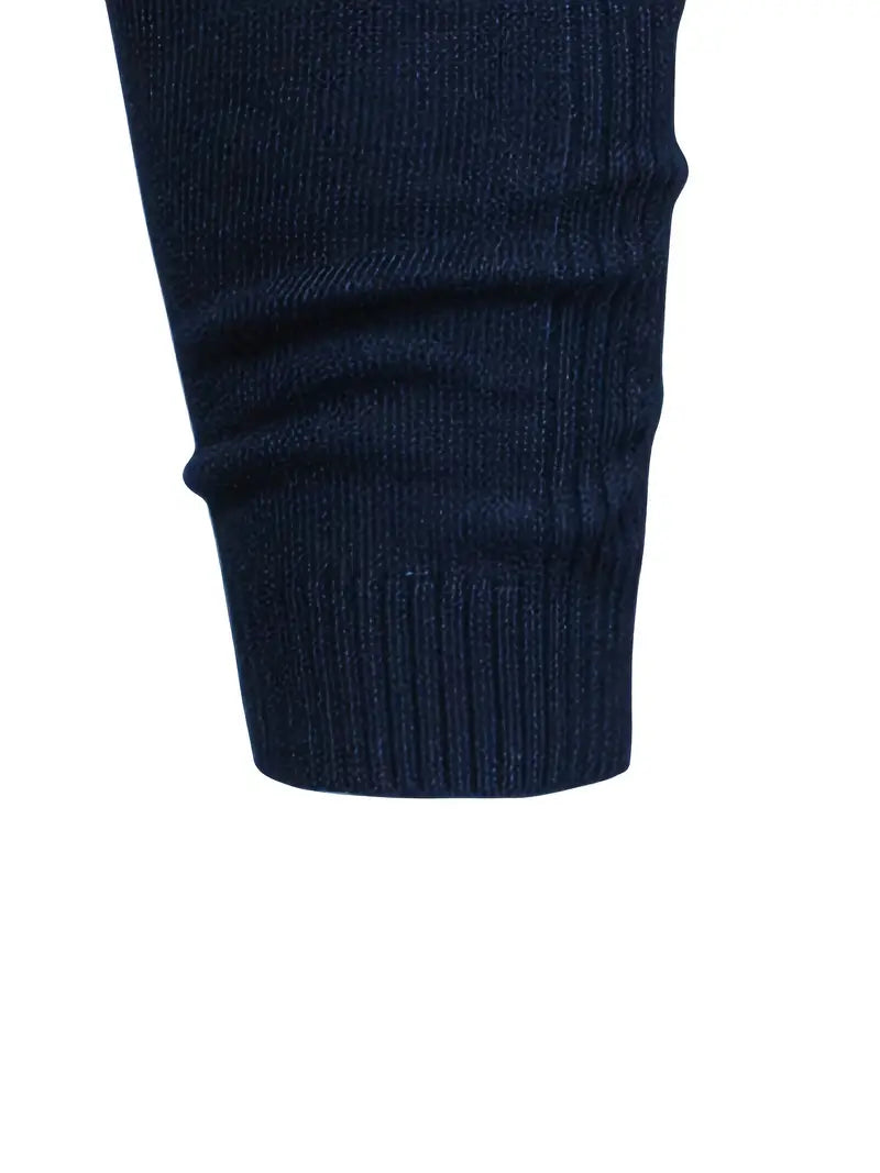 Dunkelblauer Strickpullover-Ärmel, gerippt, Baumwolle, modisch, warm, Herrenbekleidung.