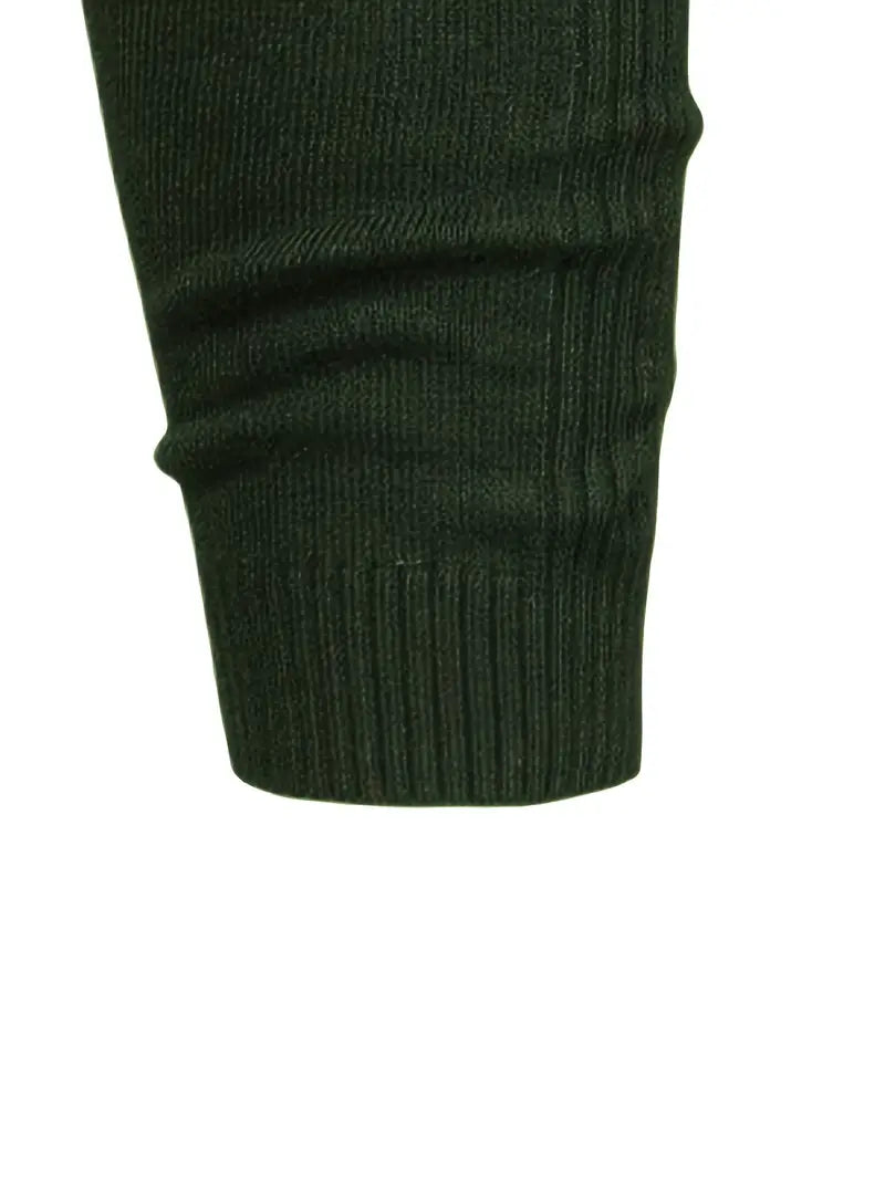 Dunkelgrüner Strickpullover-Ärmel, gerippt, Baumwolle, modisch, warm, Herbstmode.