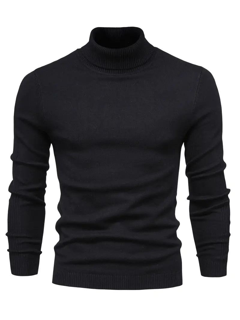 Schwarzer Rollkragenpullover Herren, Strick, langärmelig, modisch, warm, elegant.