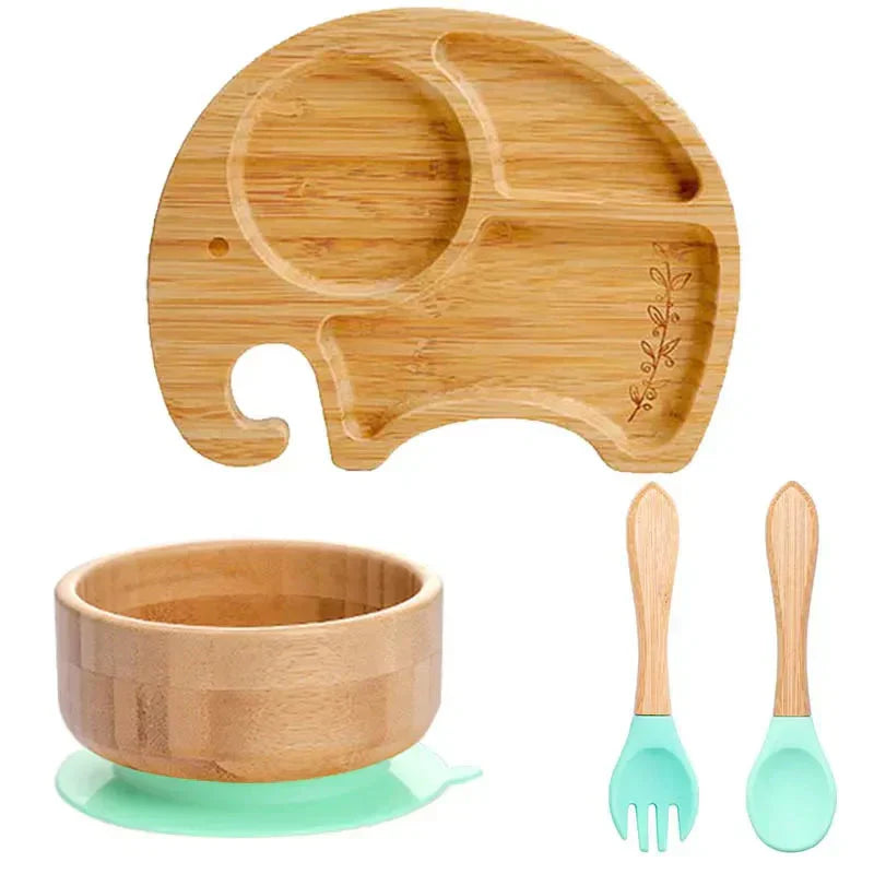 Bambus Kindergeschirr Set, Elefantenform Teller, Schüssel, Löffel, Gabel, umweltfreundlich