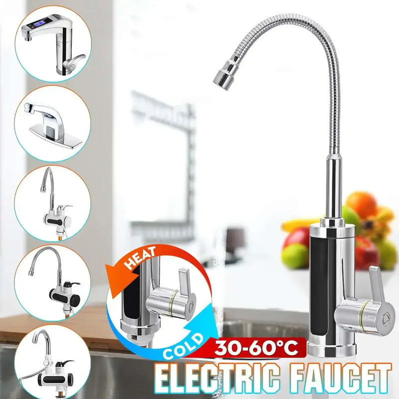 Elektrischer Wasserhahn, Edelstahl, digital, Temperaturanzeige, Küche, Bad, modern, flexibel.
