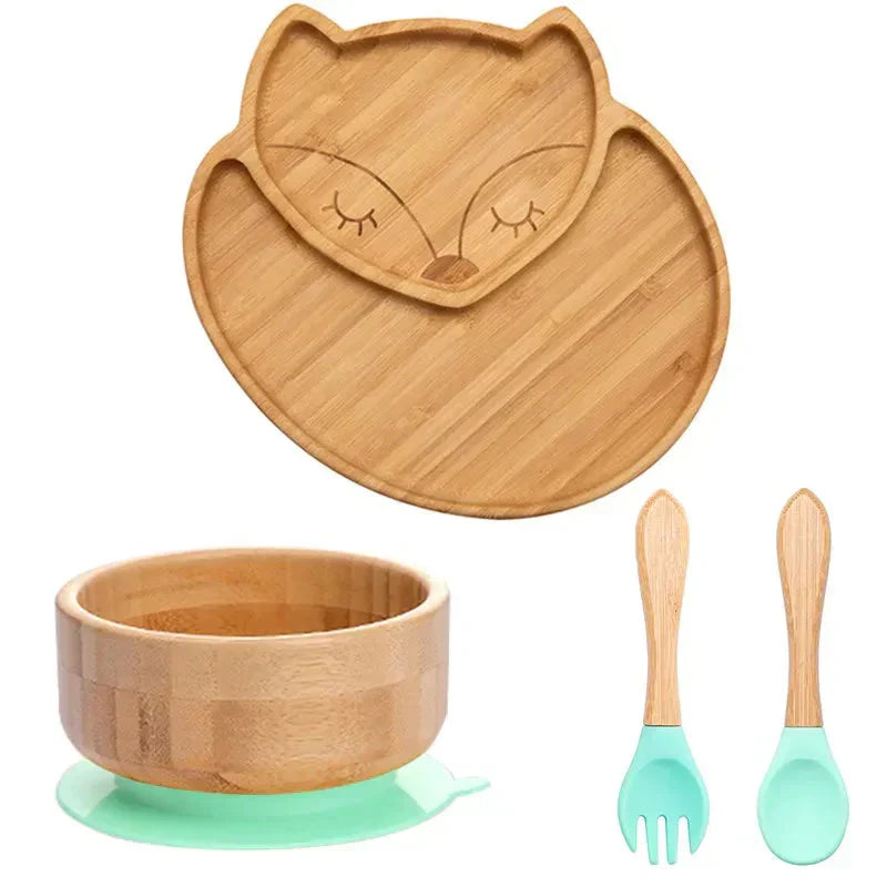 Bambus Kindergeschirr Set, Eulenform Teller, Schüssel, Gabel, Löffel, umweltfreundlich