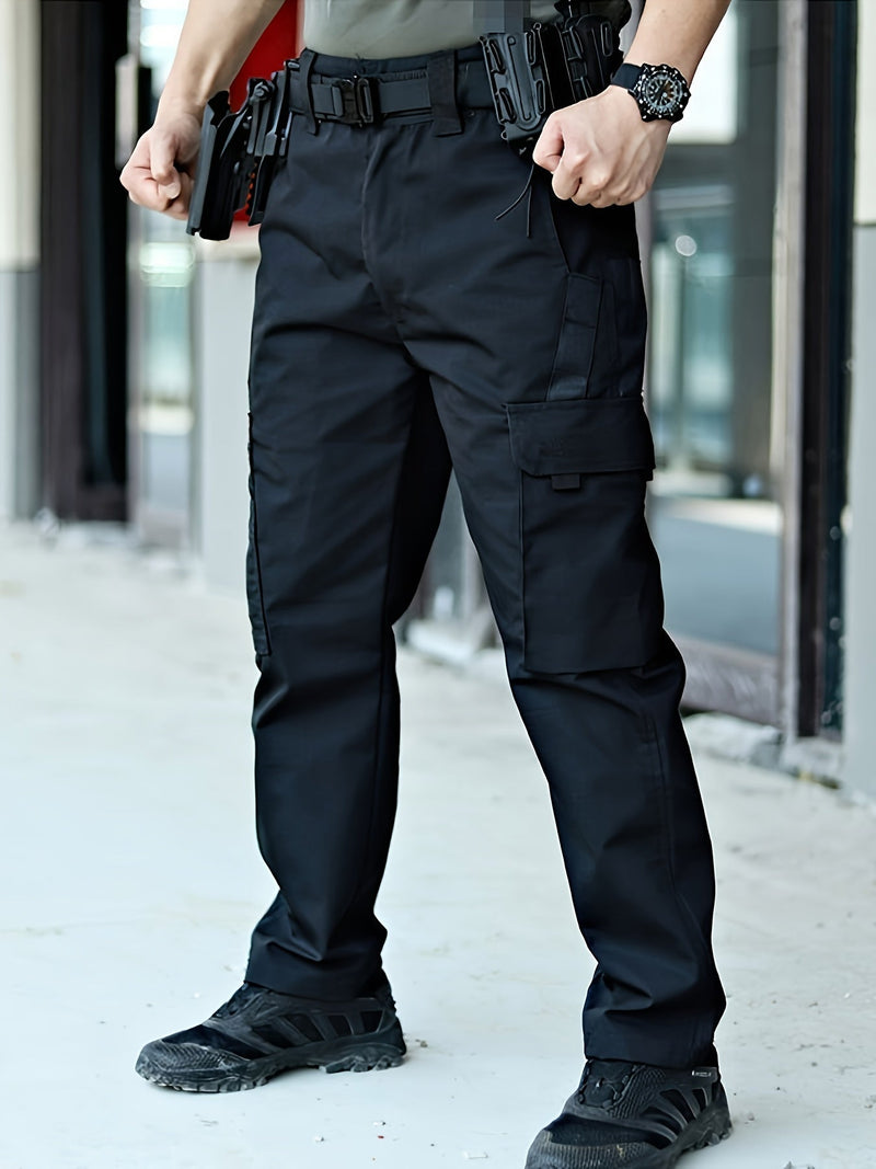 Schwarze taktische Hose für Herren, robust, mit Taschen, ideal für Outdoor-Aktivitäten.