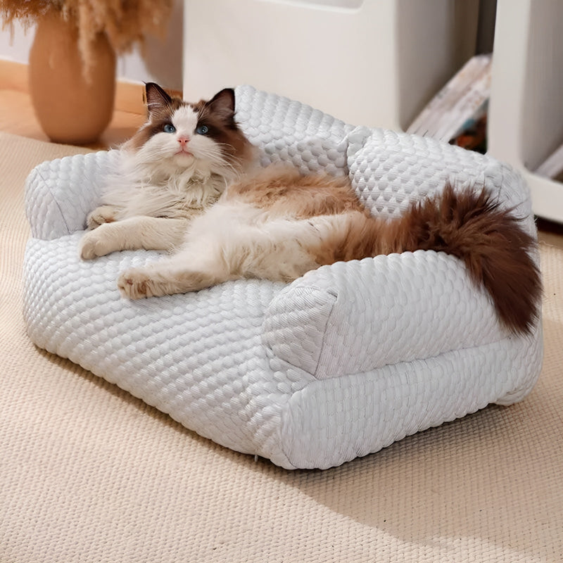 Flauschiges Katzenbett, weiß, bequem, waschbar, Haustierbett, Plüsch, für Katzen und kleine Hunde.