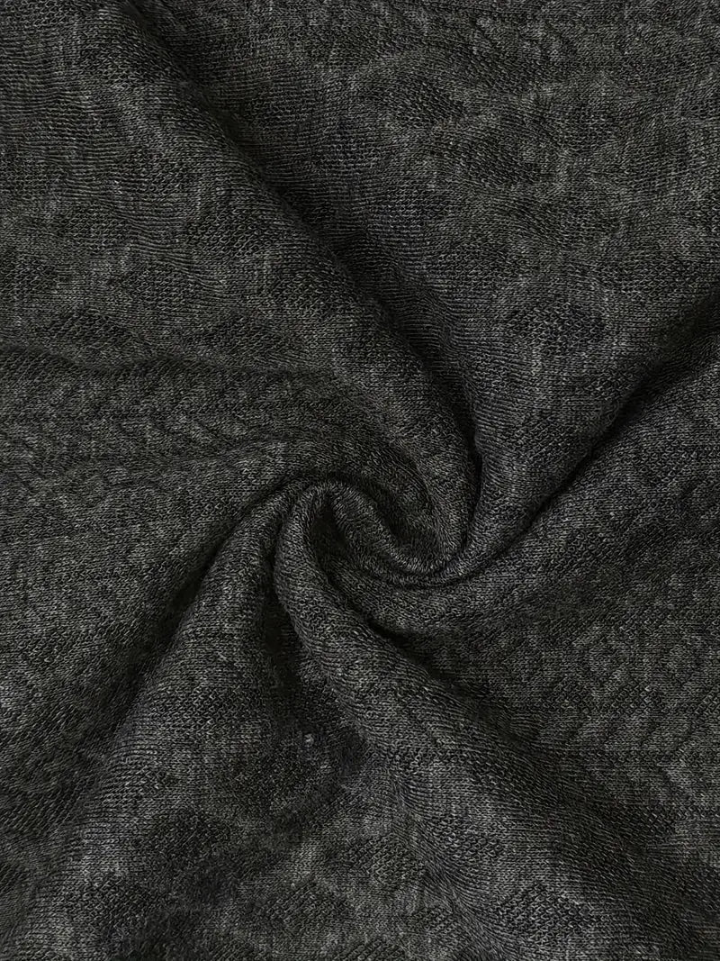 Dunkelgrauer Strickstoff, Nahaufnahme, Outdoor-Pullover-Material, Textur, weiche Qualität.