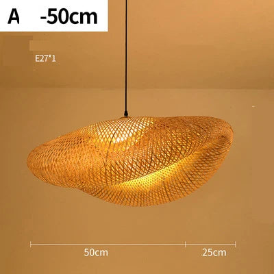 Moderne hängende Rattanlampe, 50 cm, warmes Licht, E27-Fassung, Wohnzimmerbeleuchtung.
