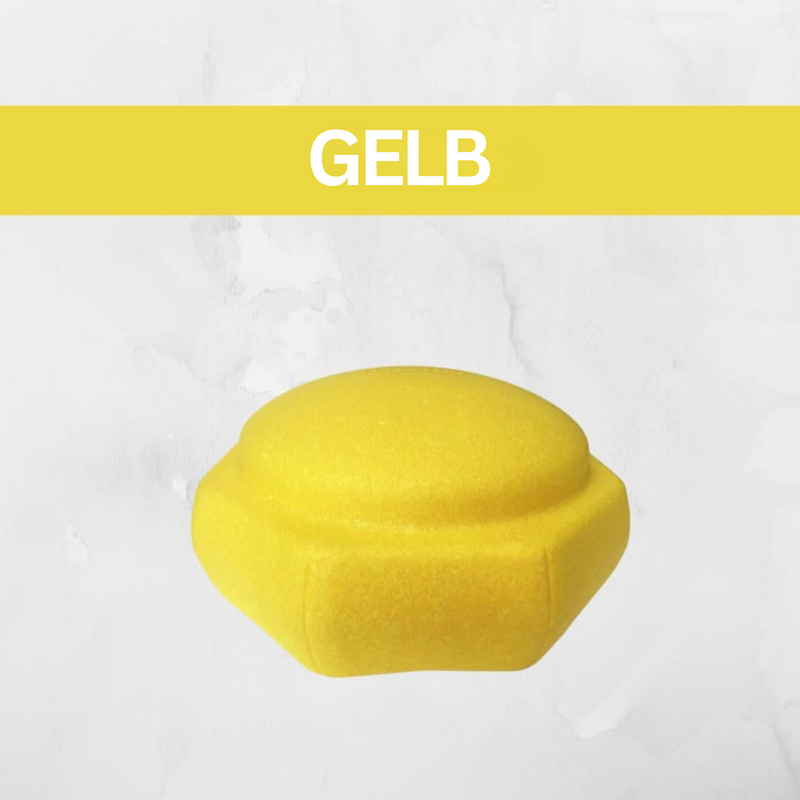 Gelbes Balancekissen, rund, für Fitness und Gleichgewichtstraining.