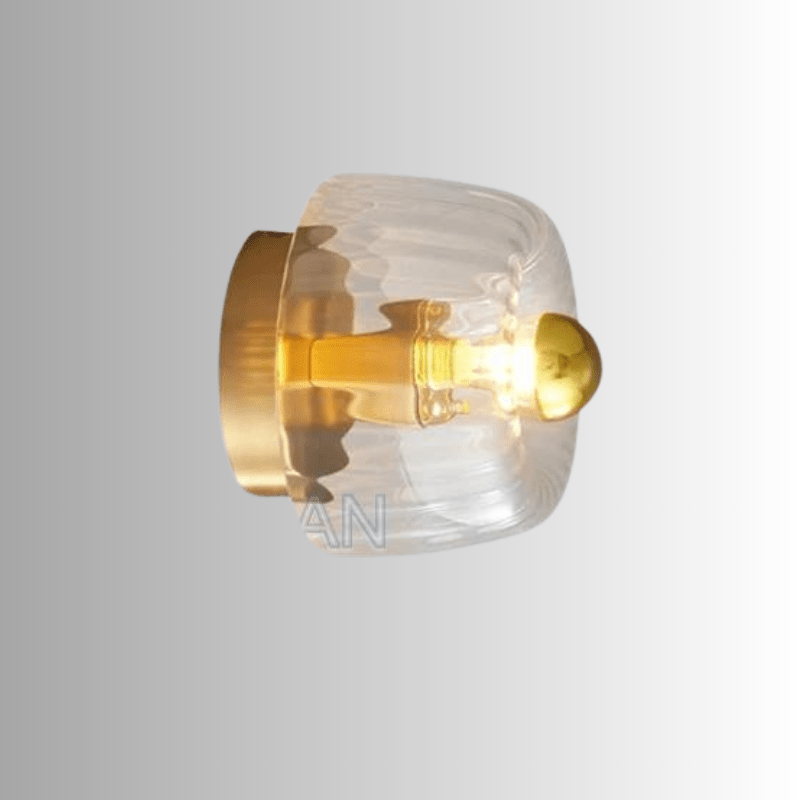 Goldene Wandleuchte mit klarem Glas, modernes Design, Innenbeleuchtung, energiesparend.
