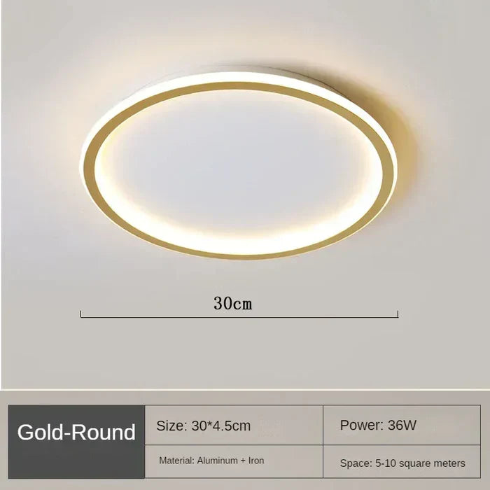 Runde LED-Deckenleuchte, 30cm, 36W, Aluminium, für 5-10m² Räume, goldfarben.