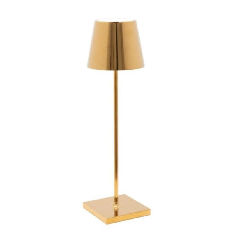 Goldene Tischlampe, modernes Design, Metall, ideal für Wohnzimmer oder Bürobeleuchtung.