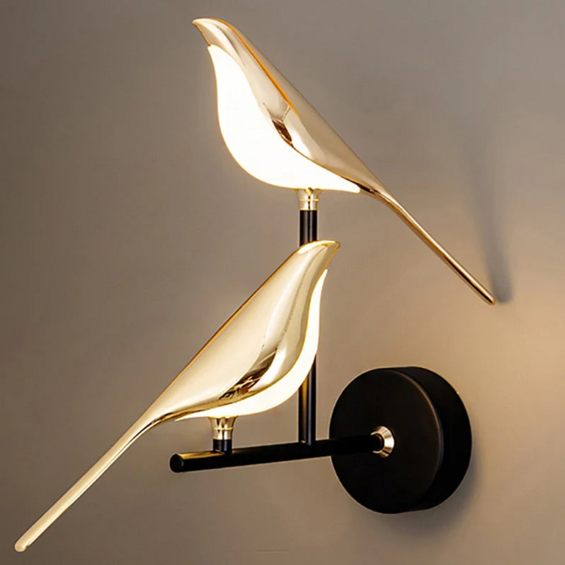 Goldene Vogel-Wandleuchte, modernes Design, LED-Beleuchtung, dekorative Innenbeleuchtung.