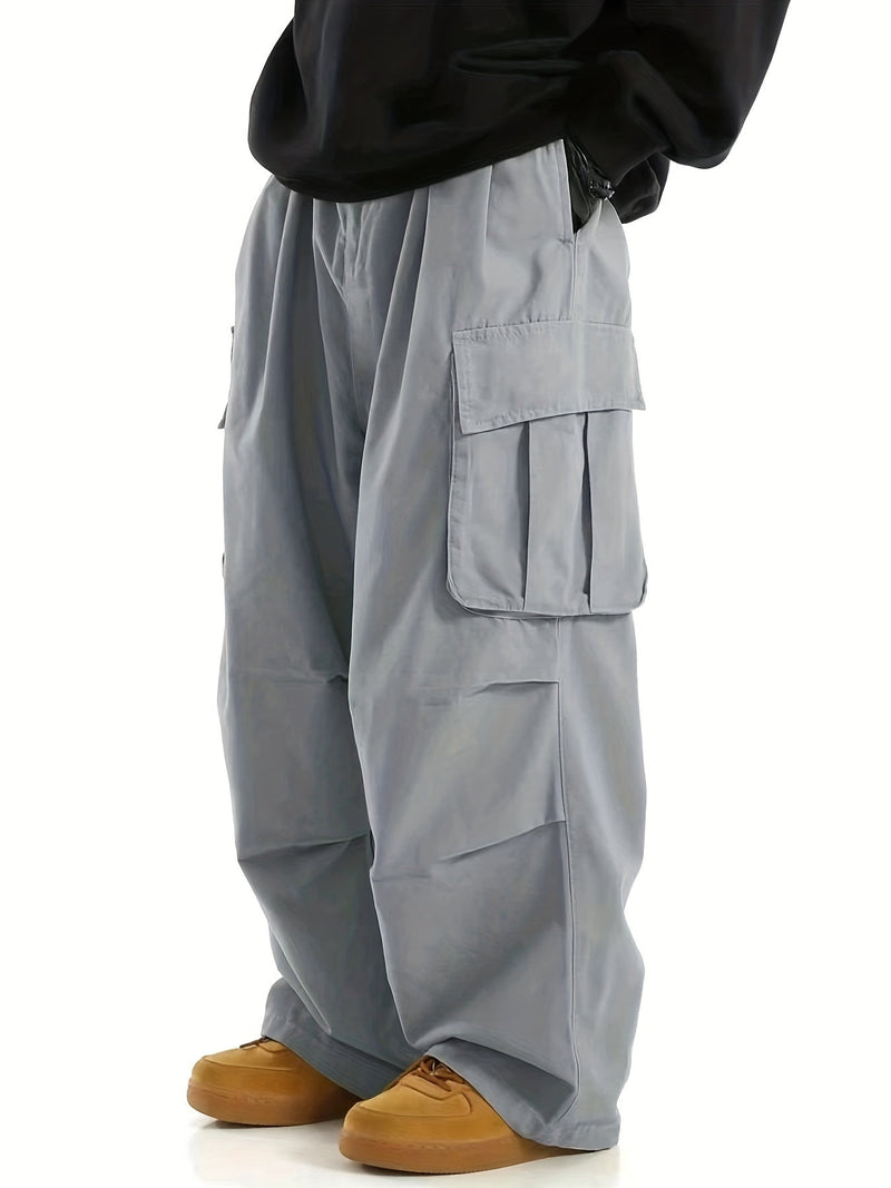 Graue Baggy-Cargohose aus Baumwolle, seitliche Taschen, lässiger Stil, Herrenmode.