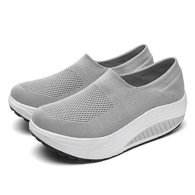 Graue Damen-Sneaker, Mesh, leicht, Plattform, rutschfest, bequem, modisch.