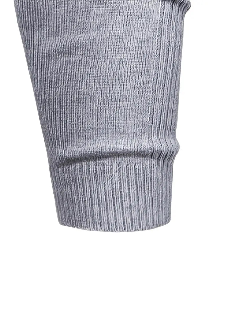 Grauer Strickpullover-Ärmel, weiches Material, modisch, bequem, für Herbst und Winter.